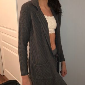 gray knit cardigan